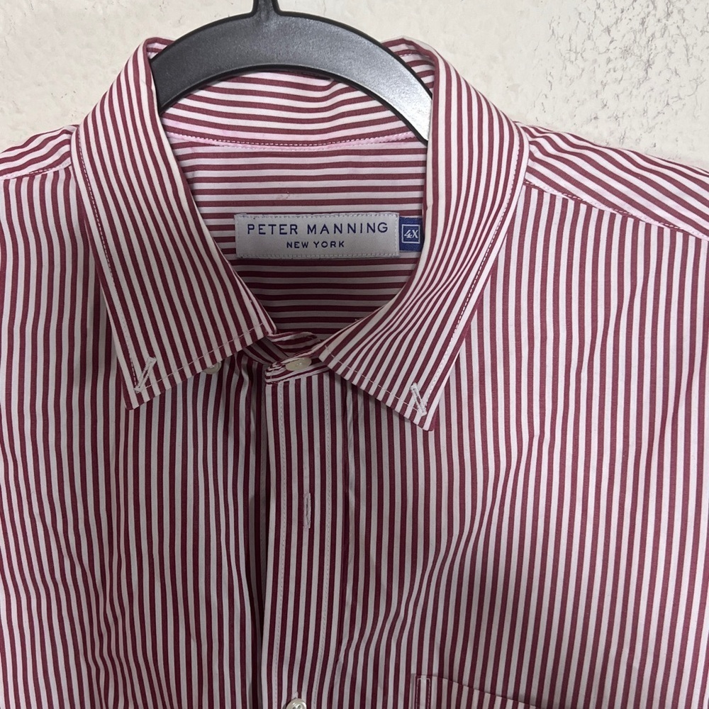 Peter Manning NYC men's long-sleeve Easy Care Dress Shirt Red white Stripe - Picture 2 of 8